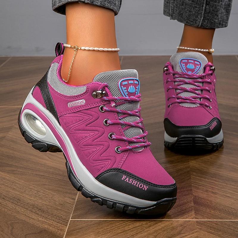 Women Sports Shoes Platform Leather Sneakers Waterproof Fashion Outdoor Hiking Non-Slip Casual Walking Shoes Women Footwear
