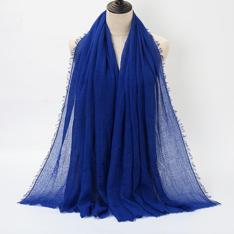 New Style Wrinkled Cotton Scarf with Fur Edge and Rayon, Large Solid Color Women's Headscarf BS414