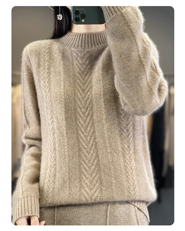 2025 Autumn/Winter Women's Loose Warm Knit Pullover with Half-High Neck and Raglan Sleeves in Korean Style