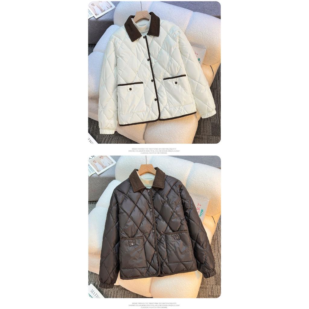 Lingge Collar Cotton Jacket, Loose Contrasting Color Versatile Short Autumn and Winter Jacket