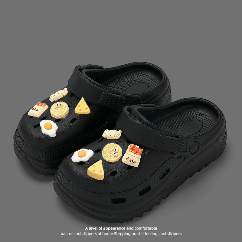 Туфли с дырочками на толстой подошве Eva женская верхняя одежда не пахнущие ноги летняя мягкая нескользящая пляжная обувь для женщин 35EUCN36-37 чёрный 1375₽