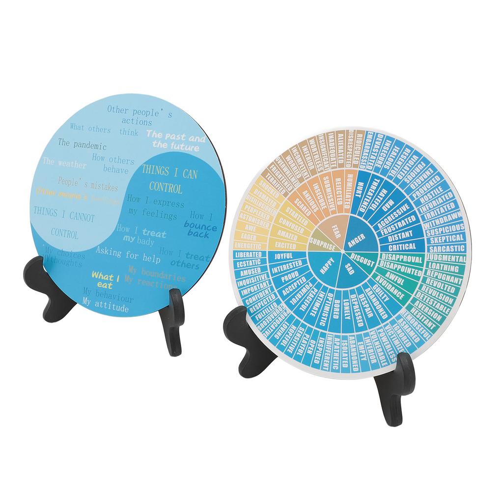 2PCS Calm Feeling Wheels with Black Base Wooden Emotion Chart Wheel Decoration for Home Bedroom