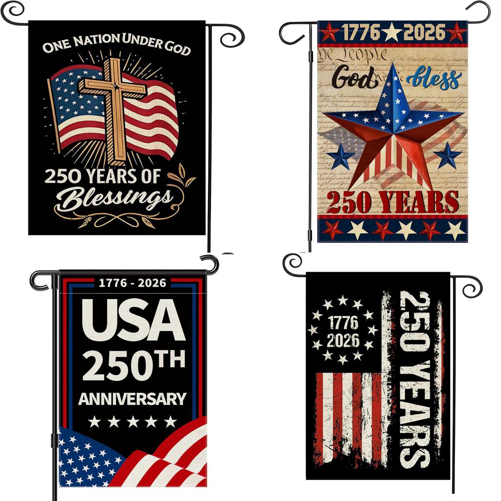 4PCS 250 Anniversary USA American Flag 12 X 18 Inch Patriotic Banner Patriotic Yard Sign for 4th of July Decorations