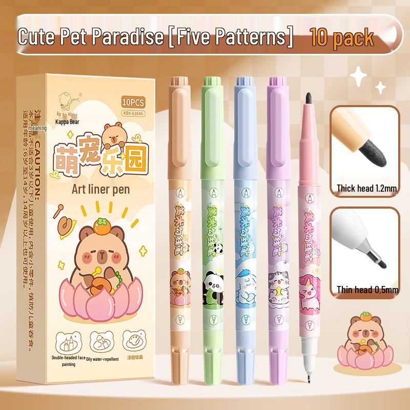 

Быстросохнущая двухсторонняя ручка-файнлайнер Kaba Bear: Универсальный акварельный маркер с большим запасом чернил для студентов и художников. Fineliner - Cute Pet Paradise 10-Pack чёрный