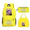 Primary and secondary school students schoolbag three-piece set, animation cartoon personalized printing backpack, casual pencil bag, meal bag