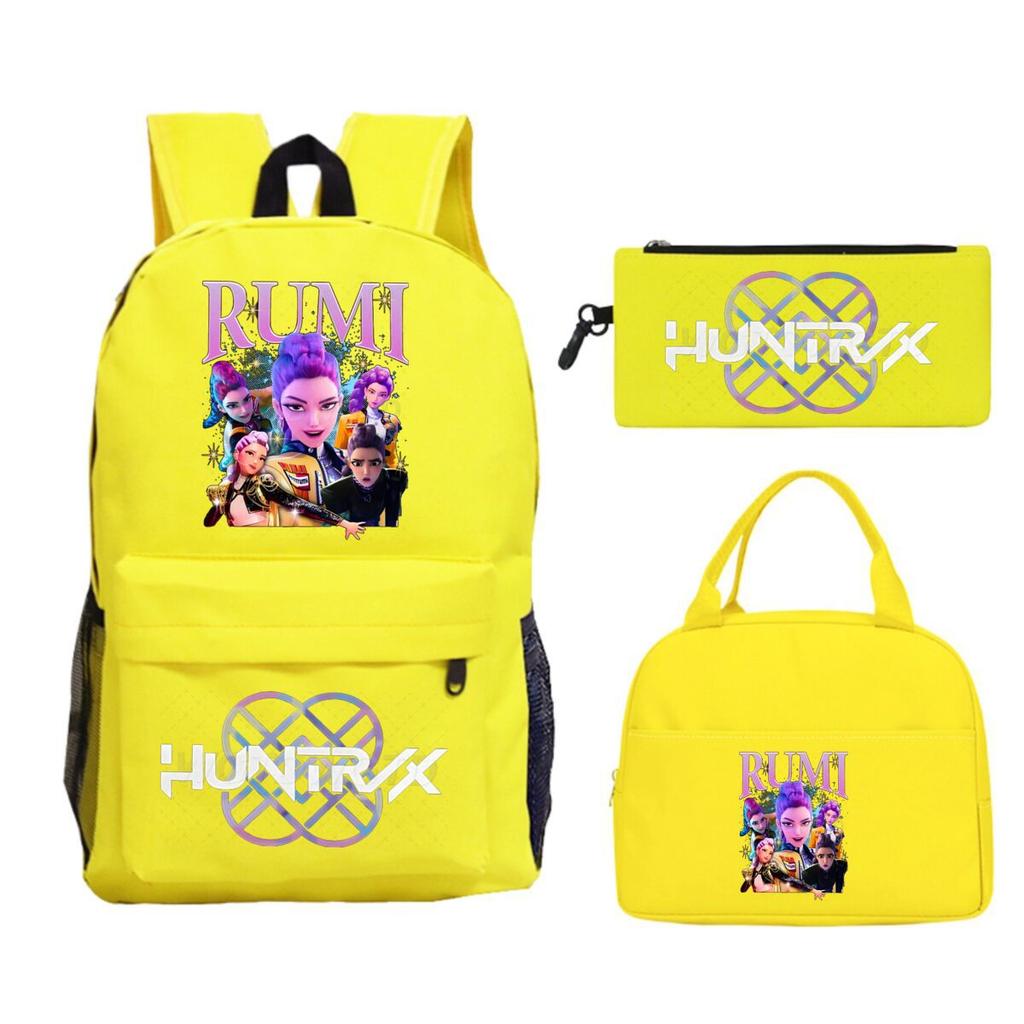 Primary and secondary school students schoolbag three-piece set, animation cartoon personalized printing backpack, casual pencil bag, meal bag