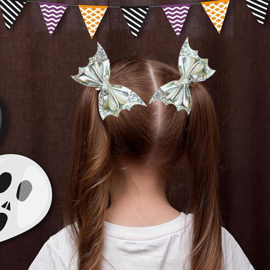 2/6Pcs Halloween Hair Clips Bat Wing Design Shiny Hairpin Women