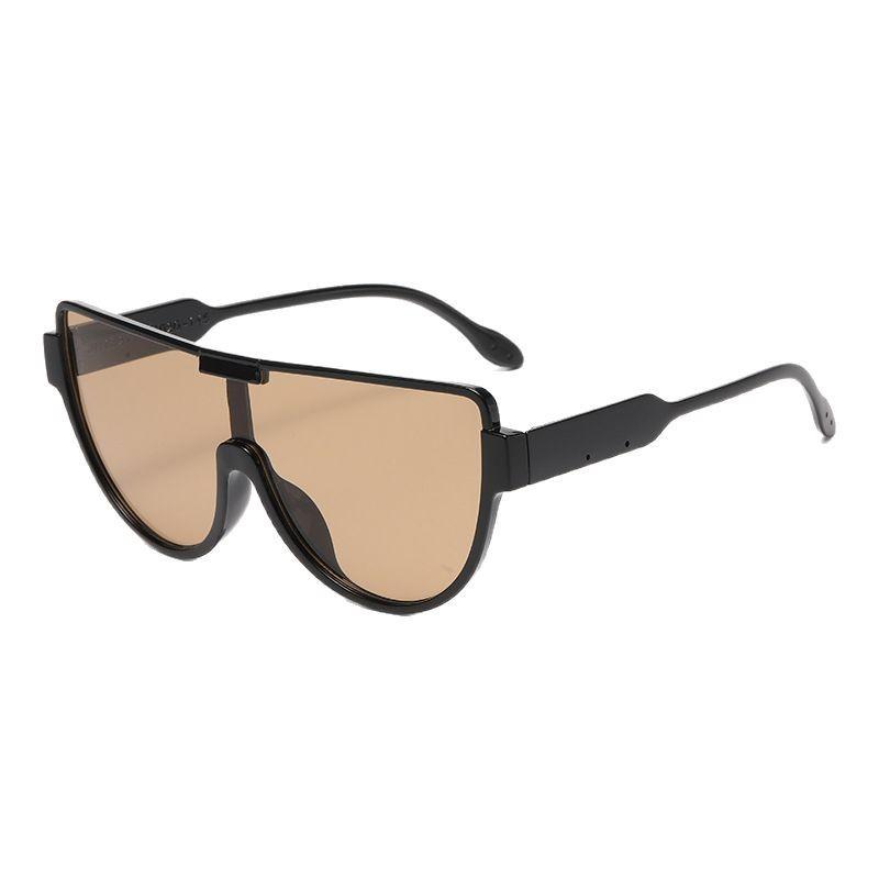 Fashion Large Frame One-piece Lenses Sunglasses Women's Brown Street Shot Couple Sunglasses Trend
