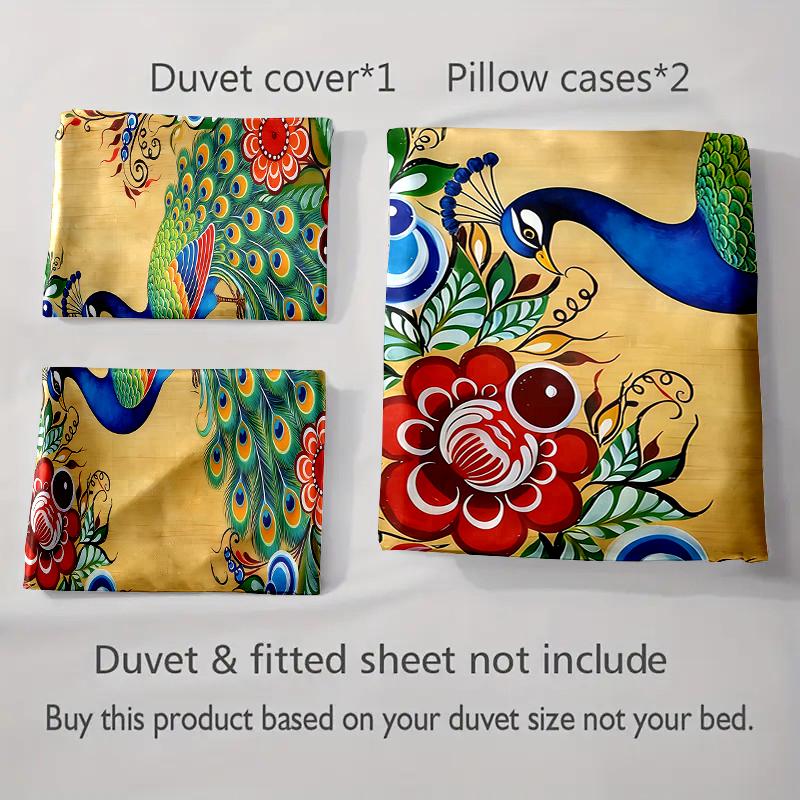 Peacock, floral, vibrant. Bedding Duvet cover sets Duvet covers Pillowcases gifts (1 * Duvet Cover 2 * Pillowcases, without duvet insert)