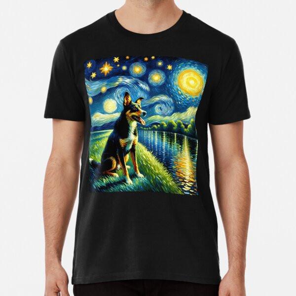 Starry Night Australian Kelpie Dog Van Gogh Lover TShirt Made in Australia Unisex T-Shirt S