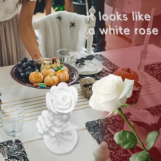 Yousheng Skeleton Hand Holding Rose Figurine Halloween Gothic Bone Hand Statue Resin Sculpture Home Office Desktop Decoration Ornament