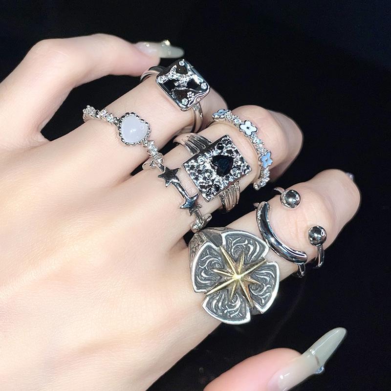 Simple Fashion Cross Star Love Open Ring Cold Wind Personality High Sense Ring Woman