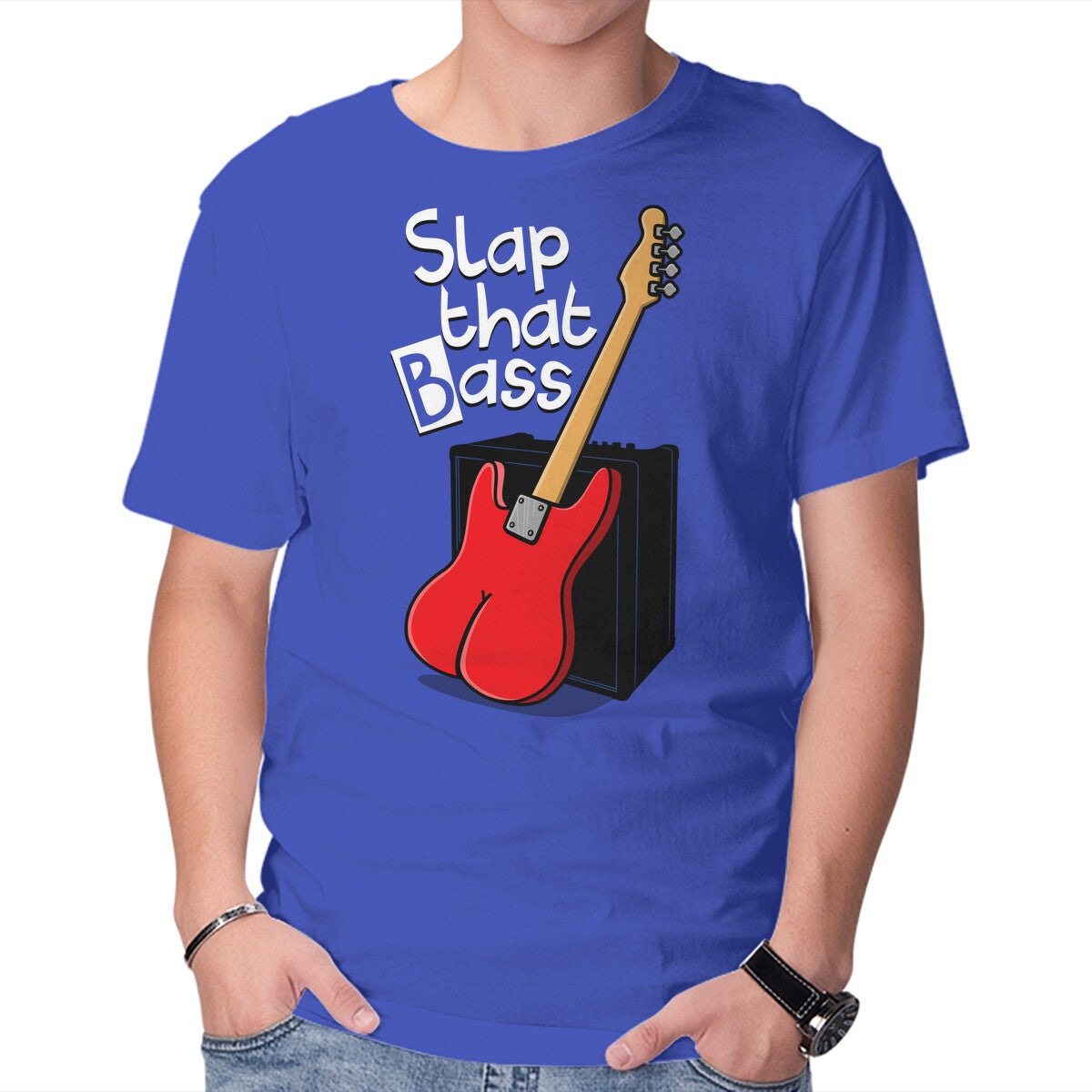 Unisex Crew Neck T-Shirt Slap That Bass Graphic Short Sleeve Casual Tee L