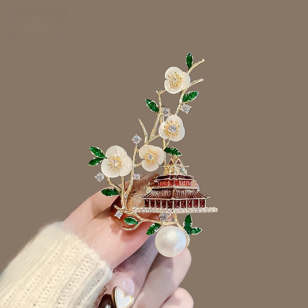 Ancient style auspicious clouds peony flower brooch elegant temperament high-end fashion corsage cheongsam Hanfu suit pin accessories