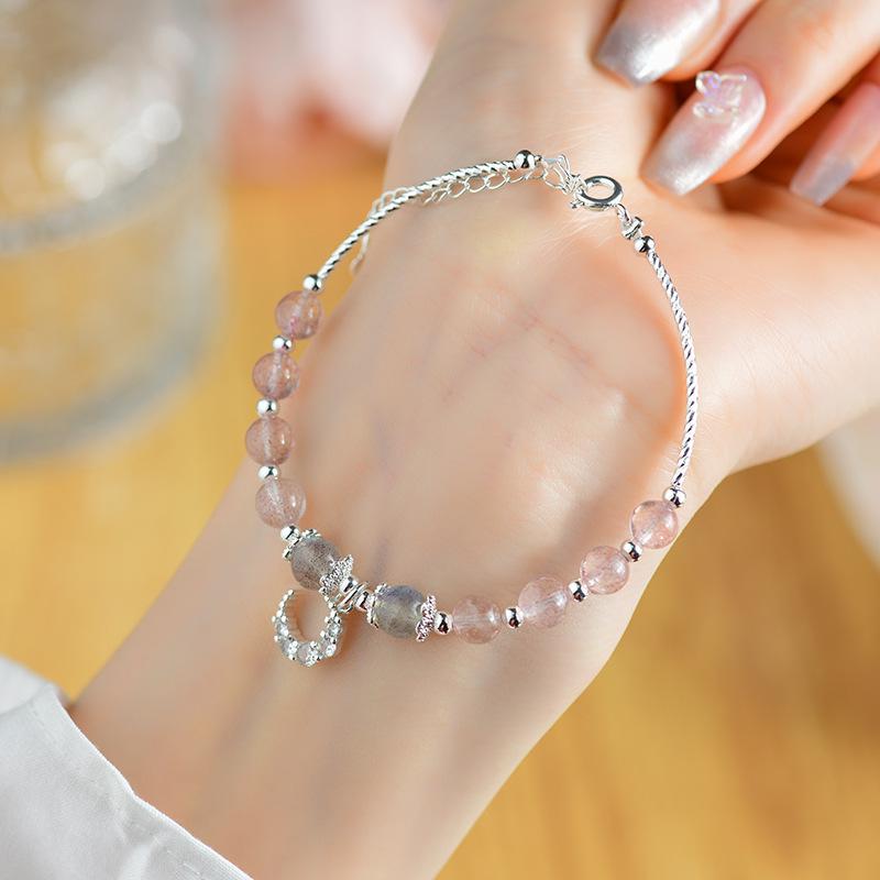 

Natural Strawberry Quartz & Gray Moonstone Women s Luxury Bracelet