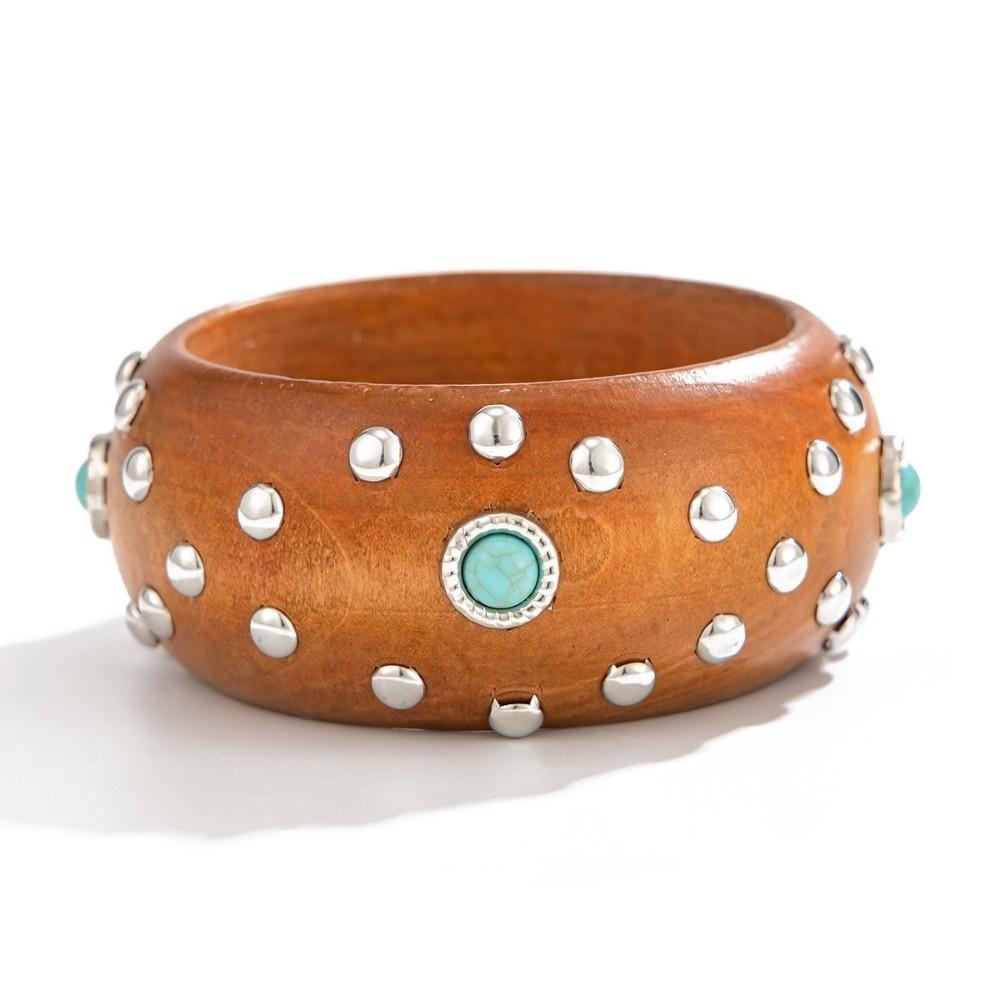 4 Colors Wooden Bracelet Vintage Finish Punk Hip Hop Bangle Vintage Wide Wood Bangle  Daily Wear
