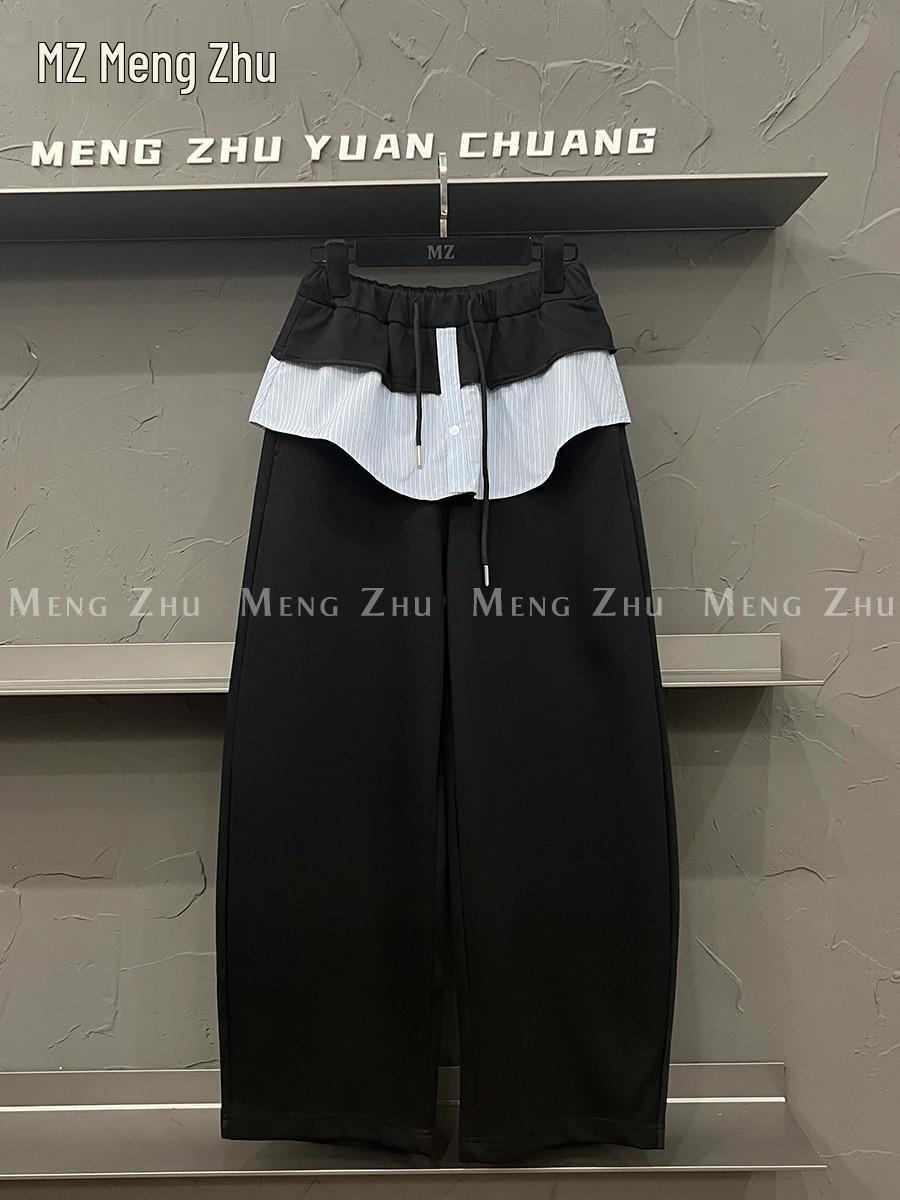

Women s Fake Two-Piece Ruffle Patchwork Wide-Leg Pants with Drawstring Waist - 2025 Autumn/Winter Collection Medium чёрный