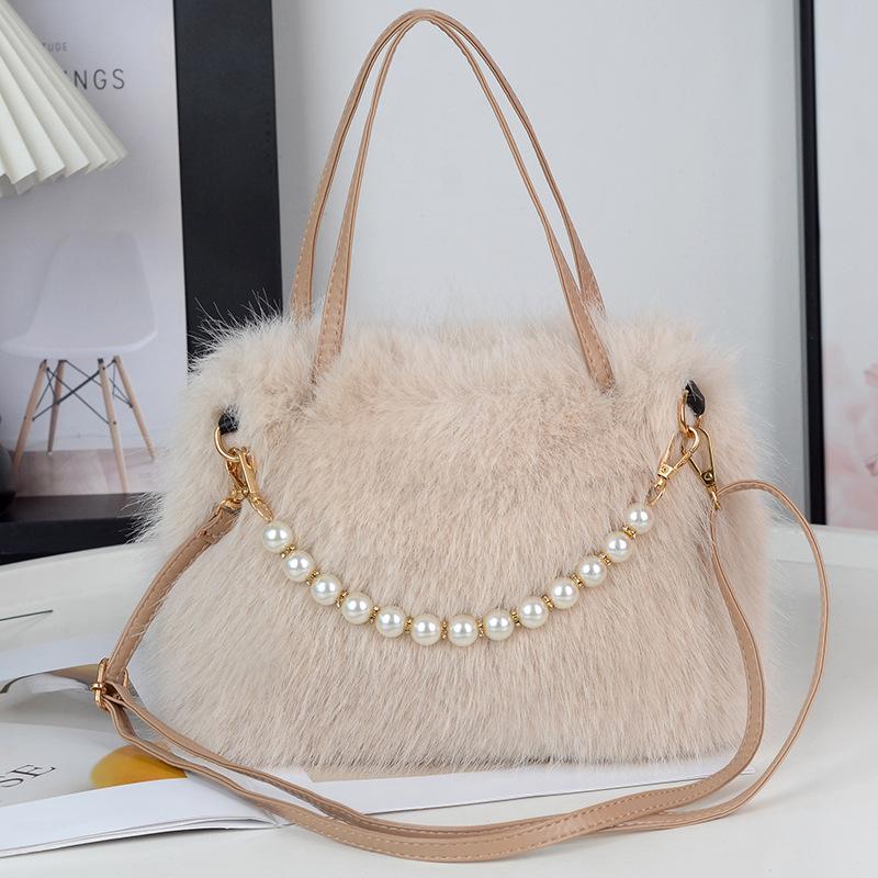 Winter New Soft Plush Portable Female Mini Handbags Fashion Versatile Pearl Small Square Women's Crossbody Bag Soft Texture Ladies Messenger Bags