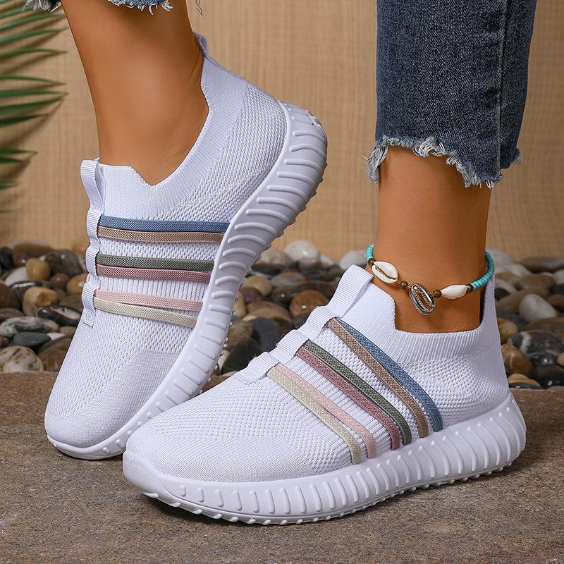 Fashion Breathable Knitted Casual Sneakers for Women 2025 Comfort Slip On Soft Sole Flat Shoes Woman Plus Size Non Slip Walking Shoes