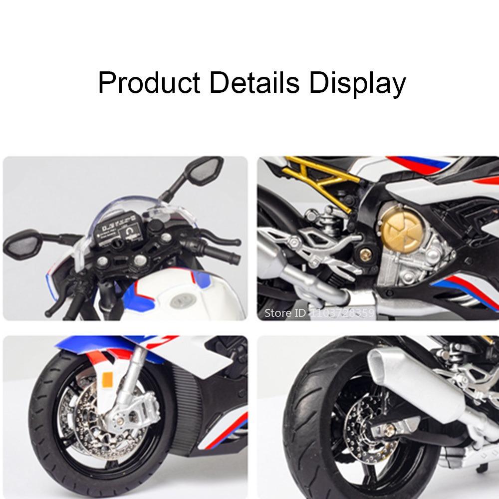 1:12 S1000Rr Miniature Motorbike Model Toys Alloy Diecast Rrs1000 Motorcycles Sound Light Shock Absorption Ornament Boys Gifts