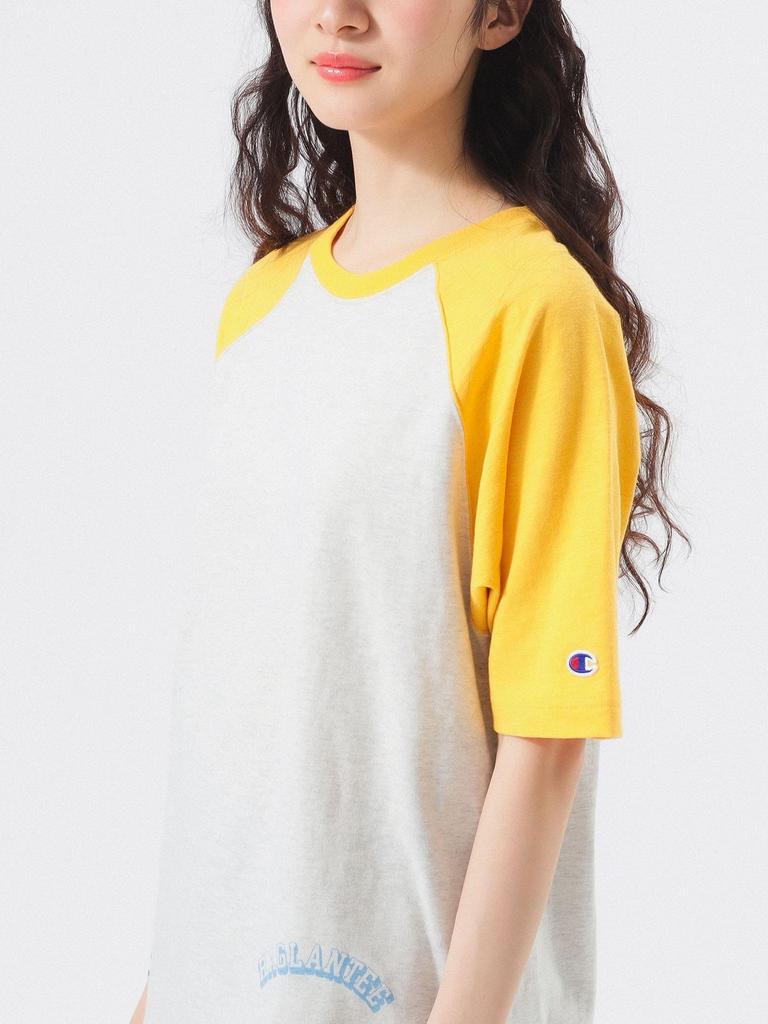 Beams Boy TEE Champion Print Raglan Size S S/S [Special Order] T-Shirt, Women's, Gray,