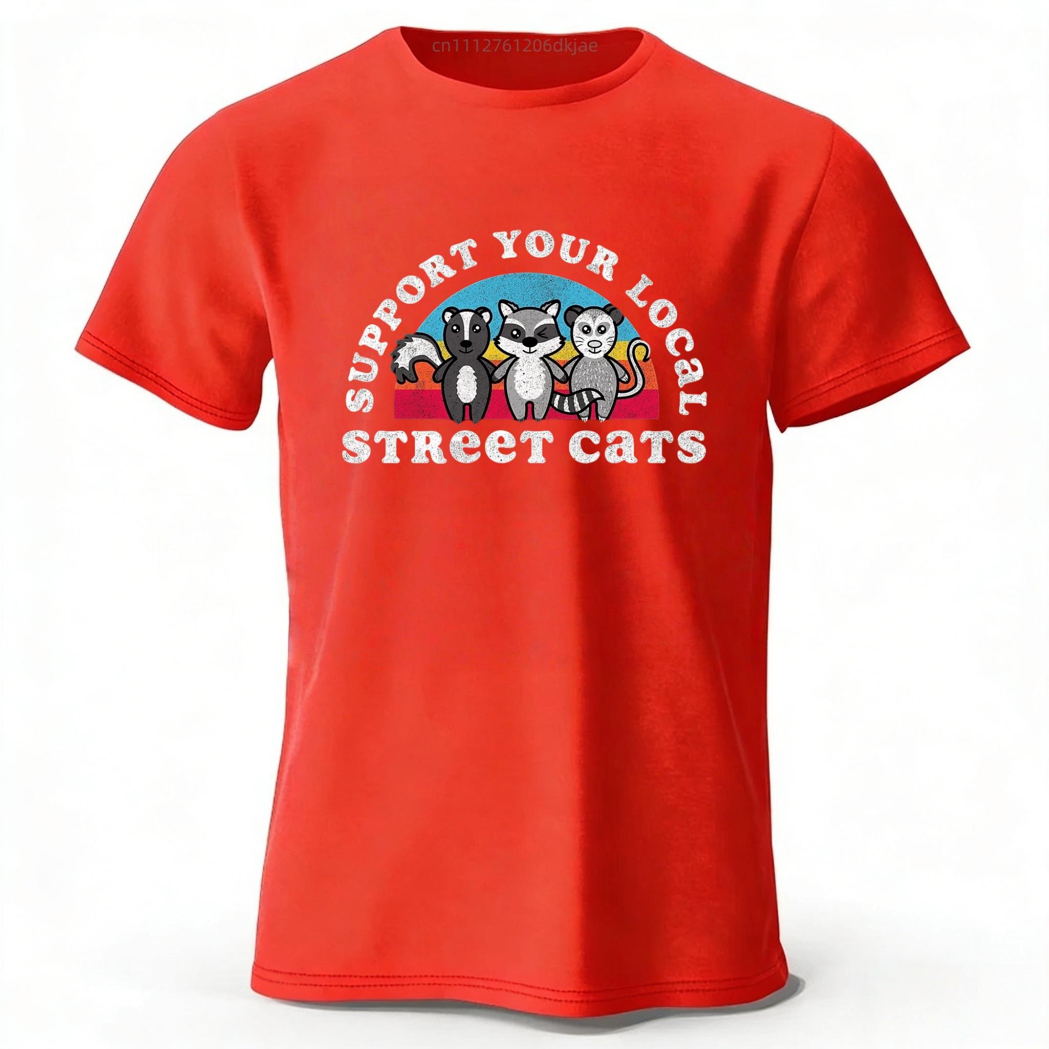 Caring for Stray Cats Creative Printed Pure Cotton Short Sleeves Men s Street Loose and Fashion Casual T-shirt L красный 1840₽