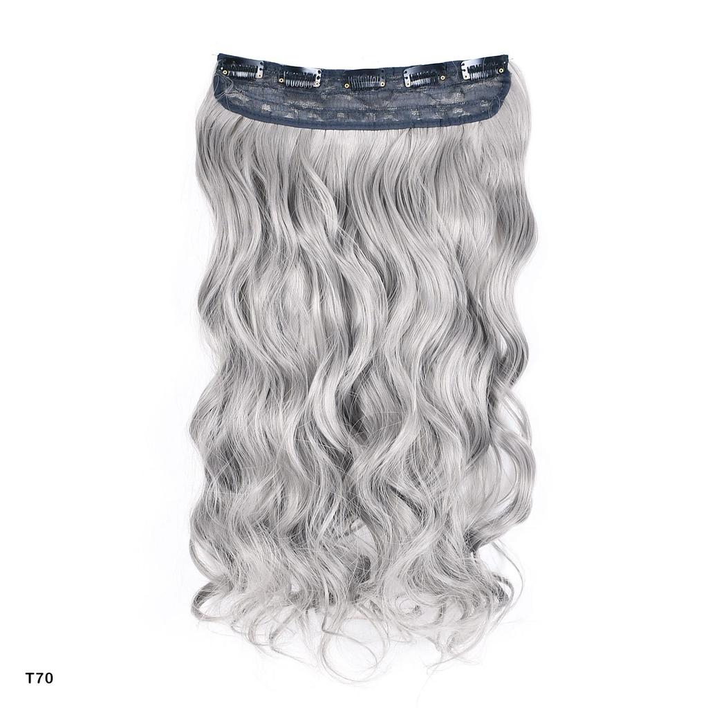 Clip In Hair Extensions For Women One Piece 5Clips Straight&Wavy Hair Black Gray Ombre Color Cosplay Hairpieces
