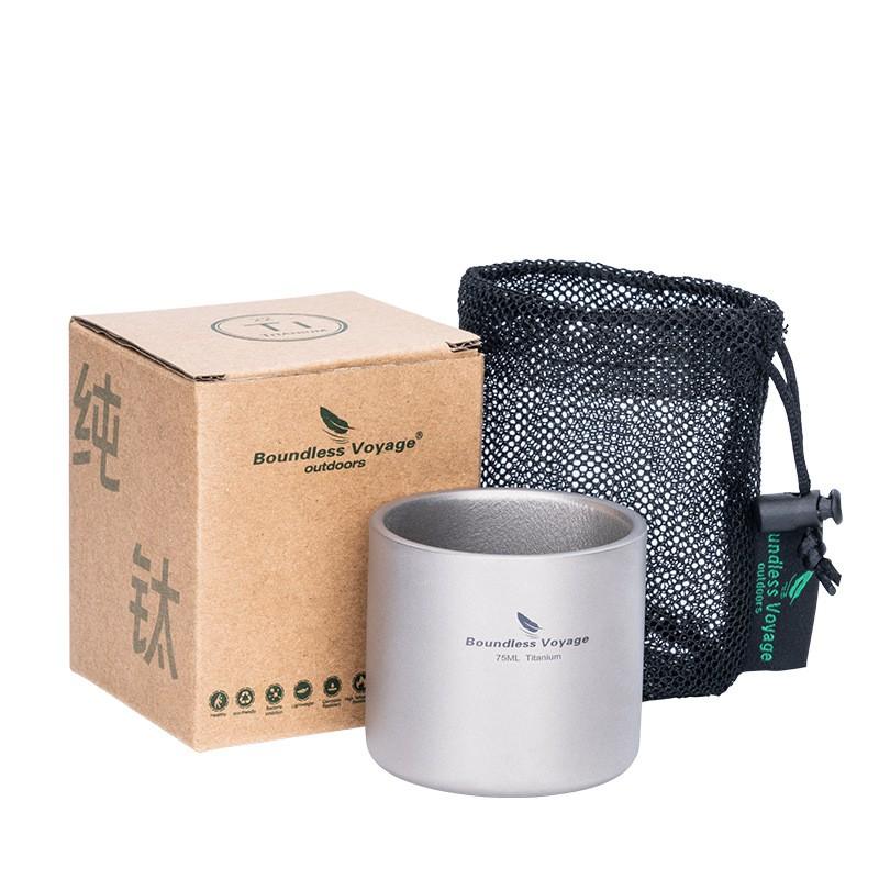Titanium Double Wall Insulated Tea Cup 75ml Lightweight Heat Resistant Travel Mug Gongfu Coffee Beer