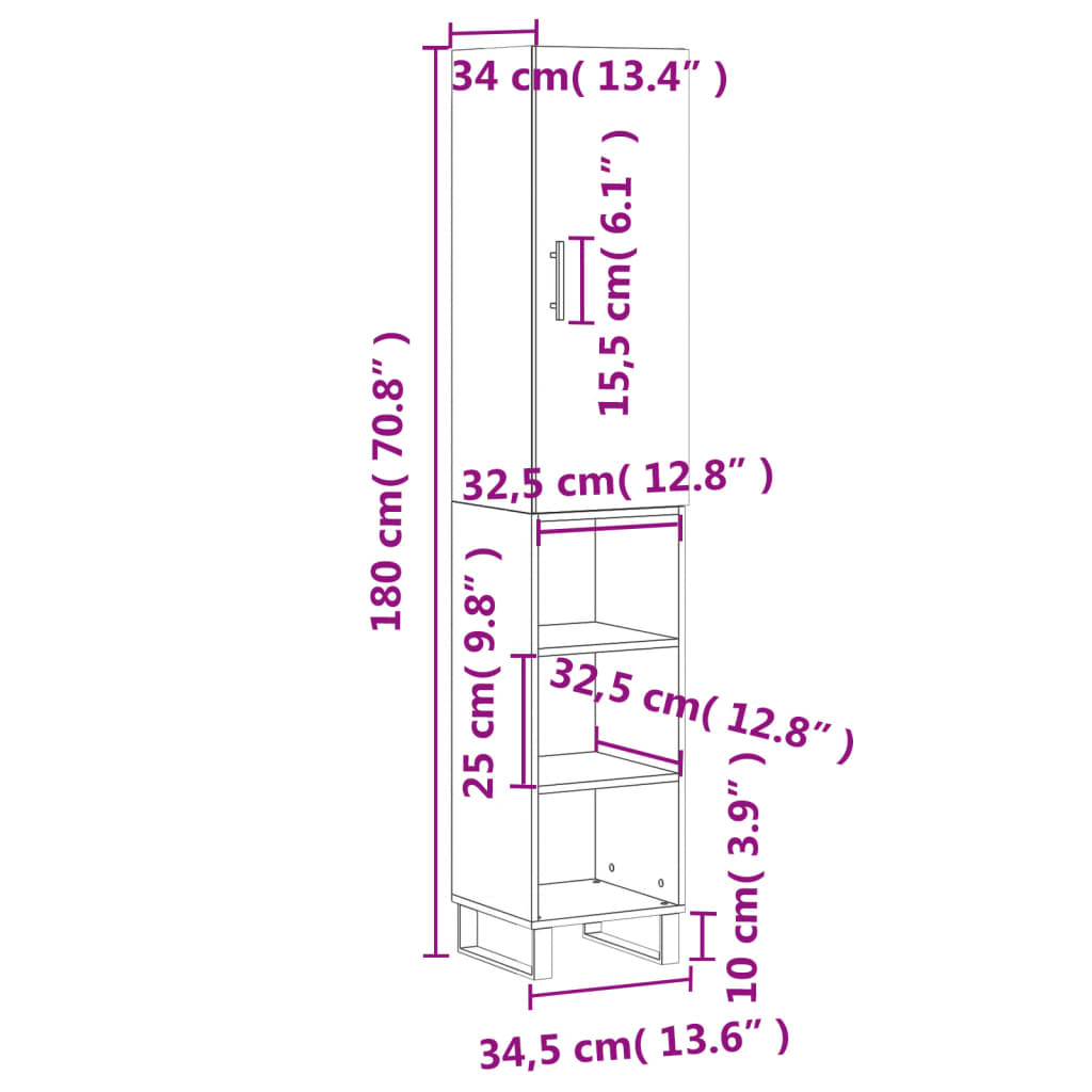 Highboard Sonoma Oak 34.5 x 34 x 180 cm Particleboard