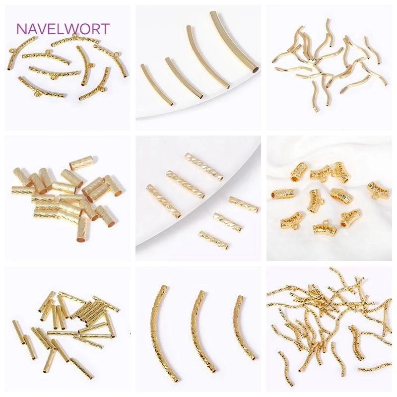 18K Gold Plated 20/25/30MM Texture Long Curved Tube Beads For DIY Bracelet Necklace Jewelry Making Accessories Wholesale