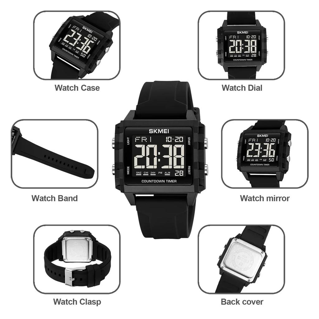 SKMEI 2320 Waterproof Stopwatch Countdown Wristwatch Clock Reloj Hombre Cool Digital Sport Watches for Men Women Students 5Bar