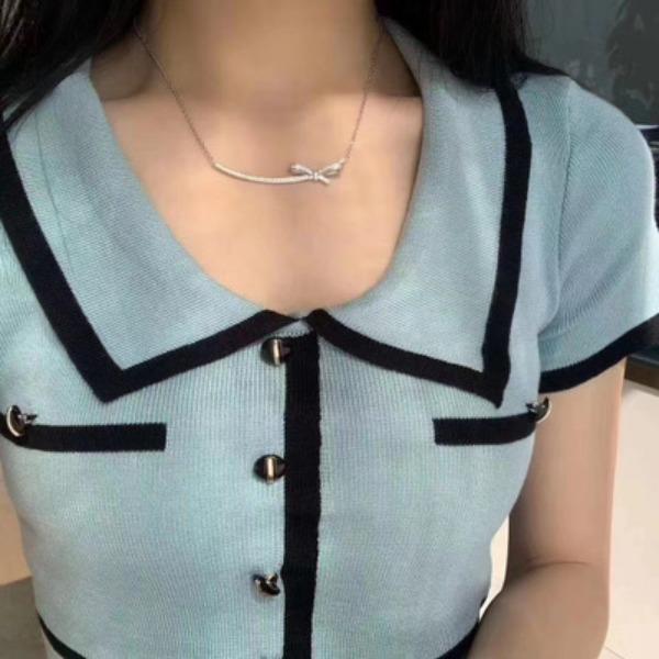 Xiaoxiang Bowknot Necklace Smile Platinum Full Diamond Collar Chain Light Luxury Temperament Female