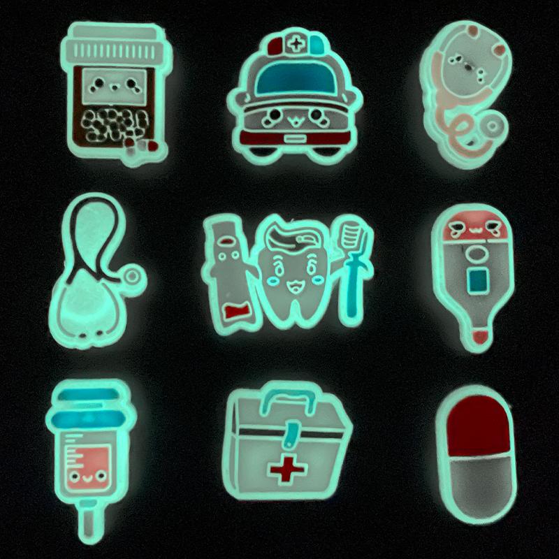1Pcs Luminous Nurse Shoe Decoration Shoe Charms Pin for Cute Stethoscope Syringe Pill Medical Shoes Charms Clog Women Man