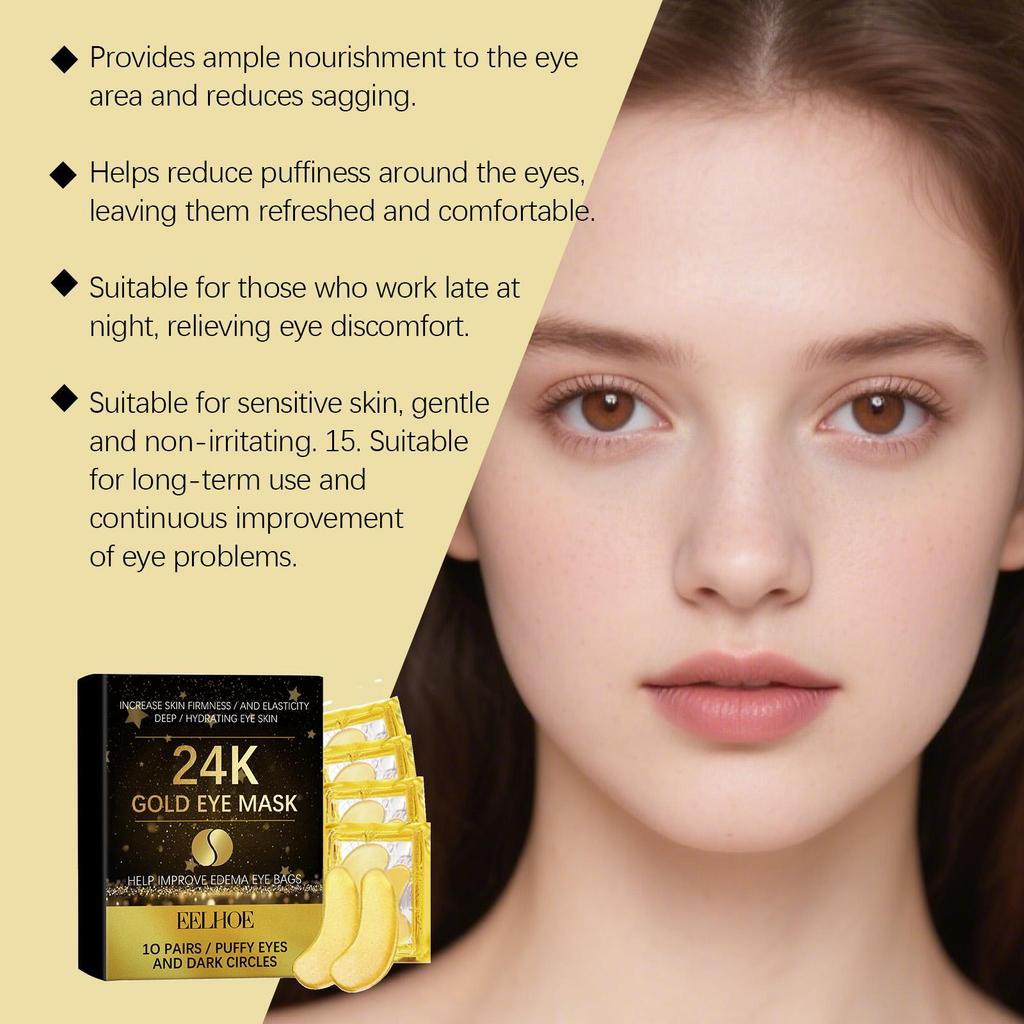 EELHOE 24k Gold Eye Mask - Moisturizing and Softening Eye Mask that Adheres to the Eye Area Skin