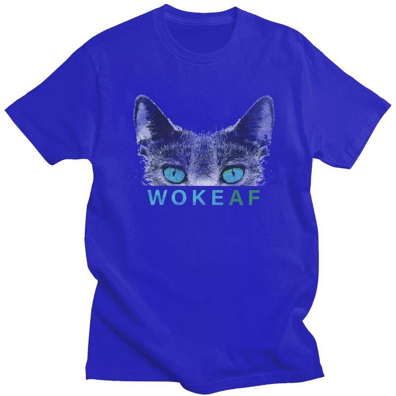 Woke AF Black Cat T Shirt Unisex Short Sleeve Tshirts Summer Streetwear Casual Graphic Tee Father Loose Oversized Clothing