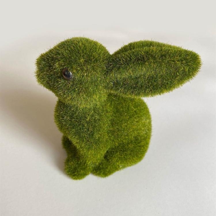 Easters Artificial Grass Rabbit Spring Decors Flocking Rabbit Figurine Sculpture