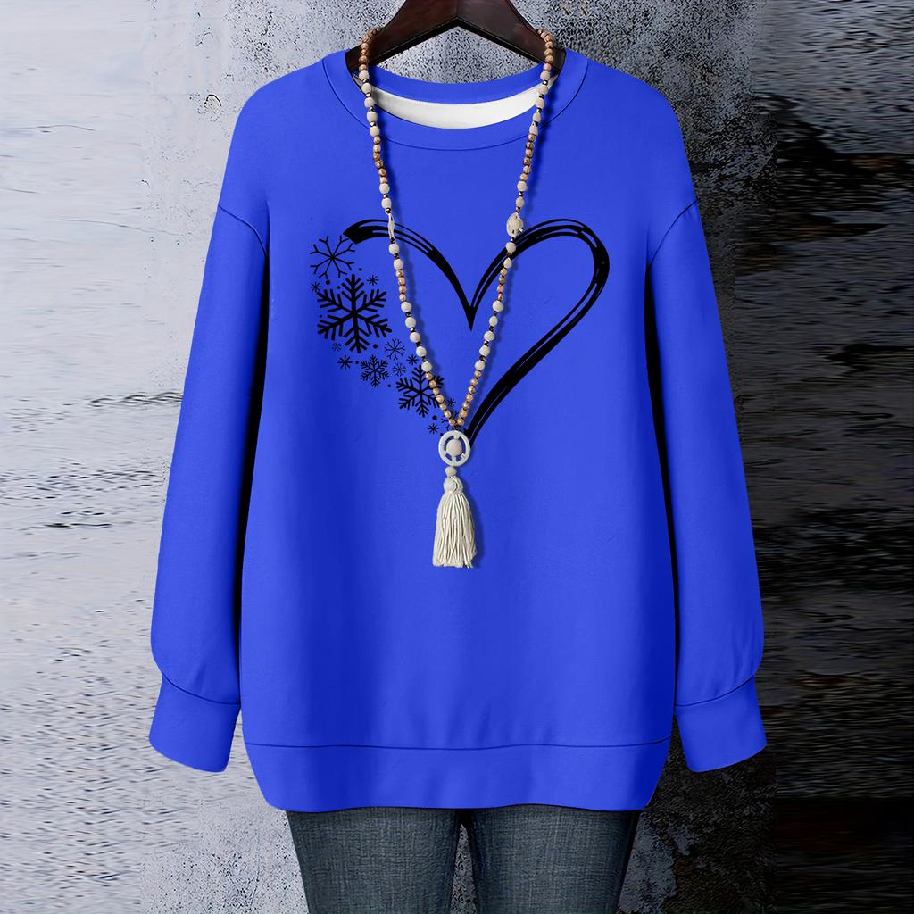 Ladies' Christmas Printed Round Neck Long Sleeved T-shirt Sweatshirt Top
