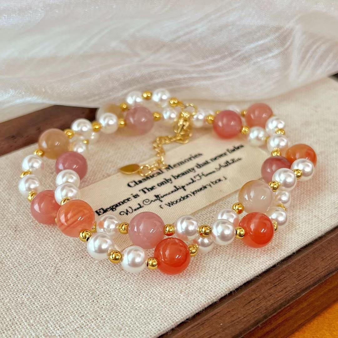 

Retro Natural Salt Source Agate Shijia Cold White Round Pearl Gypsy Star Collarbone Chain Necklace Female