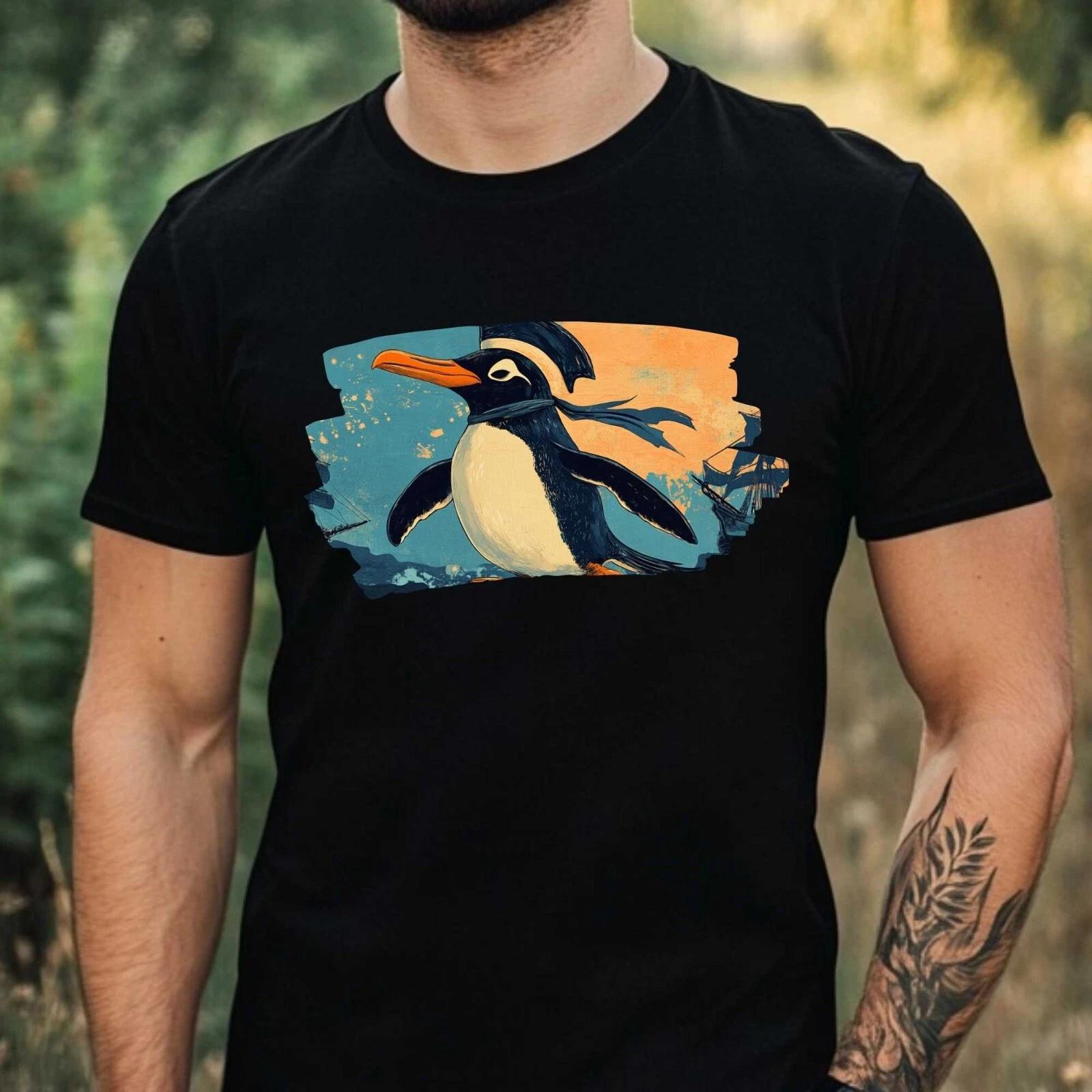 T-Shirt Herren Piraten Pinguin Motiv Baumwolle Größe XS bis 5XL XL