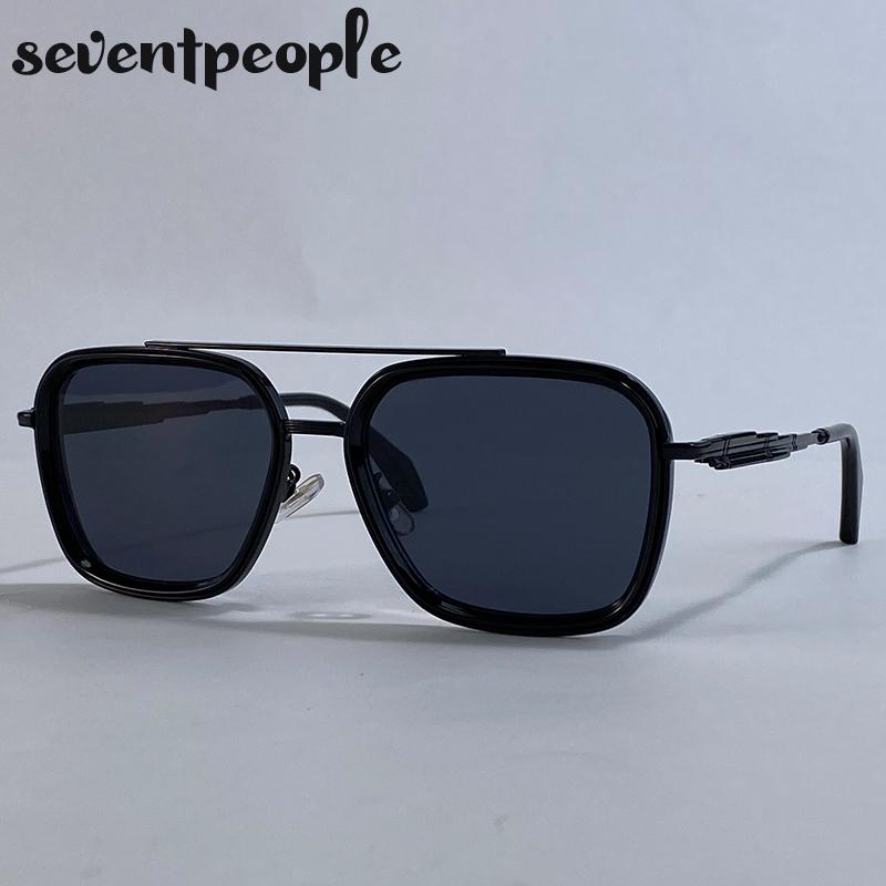 Oversized Square Steampunk Sunglasses Men Luxury Brand Vintage Metal Double Beam Sun Glasses Trendy Outdoor Shades For Male