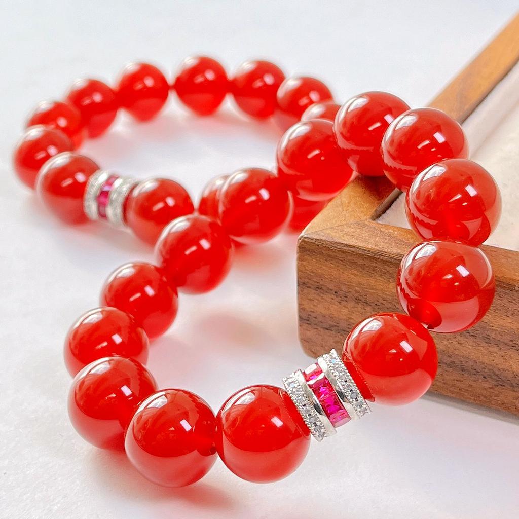 14Mm Large Particle High Quality Pigeon Blood Red Vitreous Natural Chalcedony Agate Bracelet Bracelet