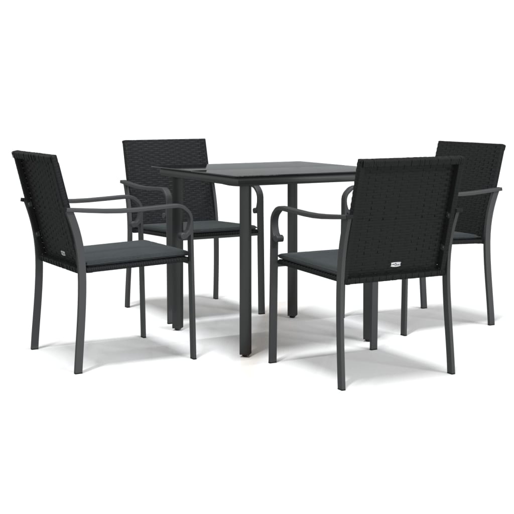 vidaXL 5 Pcs. Garden Dining Set with Cushions Poly Rattan and Steel