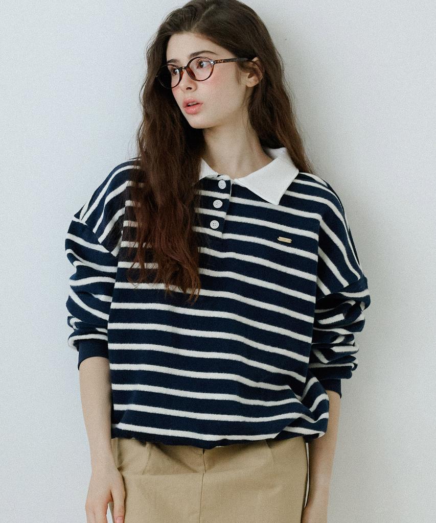 LETTER FROM MOON Saint Rugby Striped Sweater (Navy)