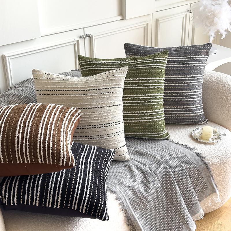 18x18 Zoll Boho Kissenbezüge Chenille Texturiert Gestreift 45x45cm Kissenbezug Sofakissenbezug für Wohnzimmer Heimdekoration