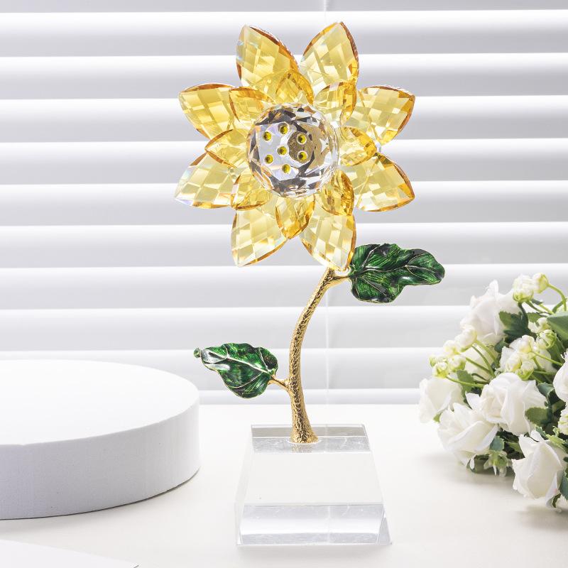 Crystal Sunflower Statue Glass Crystal Flower Model Sculpture Nordic Home Decoration Desktop Bookshelf Ornament Wedding Gift