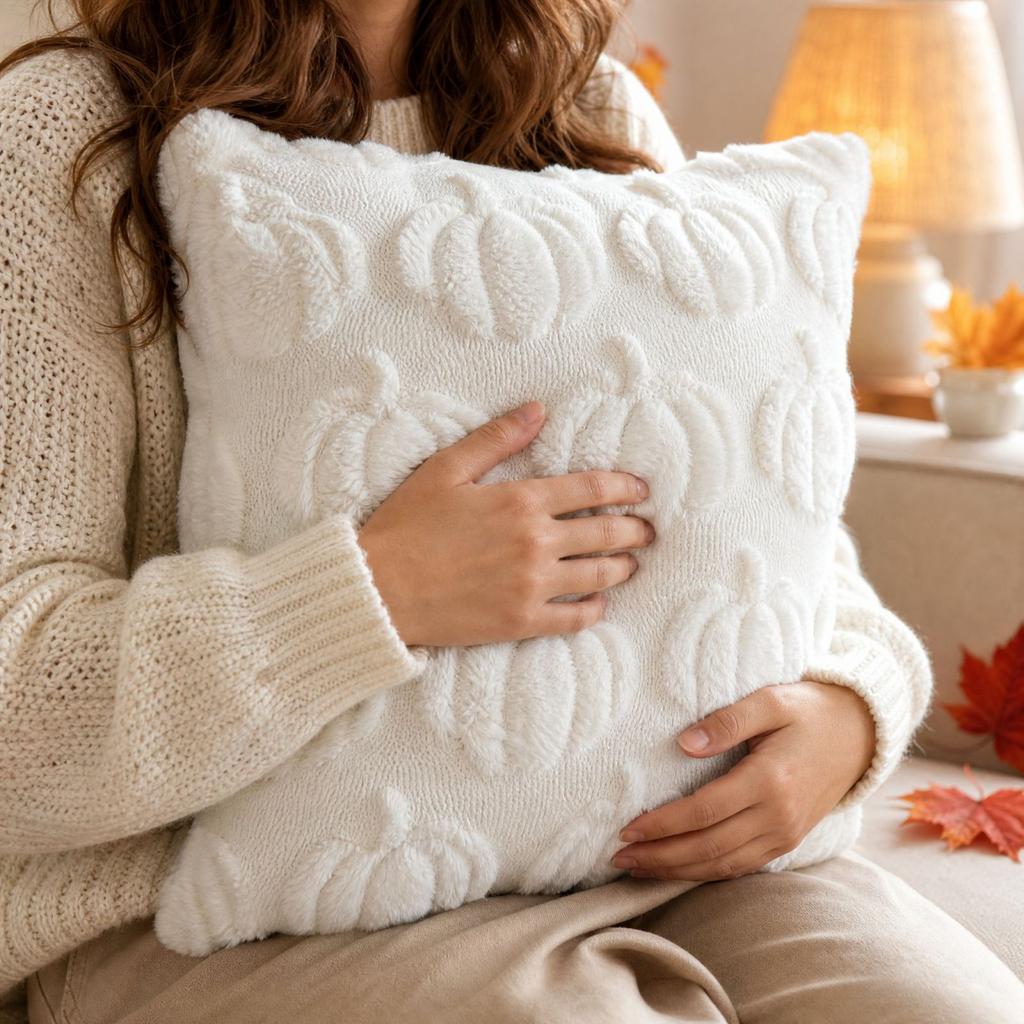 4545 Cm Pumpkin Throw Cover, Halloween Plush Cushion Cover for Sofa and Bed