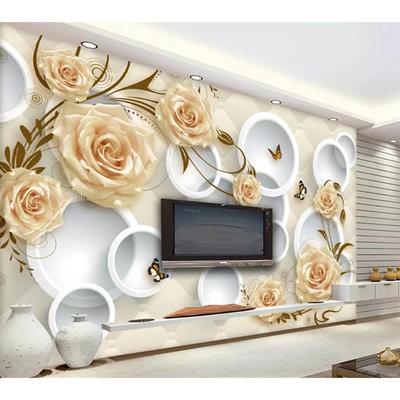 Behang Gele Roos Wijnstok 3d Massieve Cirkel Zacht Pak Muurpapieren Huisdecoratie 3d Behang