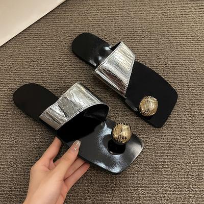 Ciabatte da Donna Estive Nuove da Spiaggia Fresche Ciabatte Originali di Designer per Donna Infradito Retro Fibbia Metallica Toe Pinch Slides