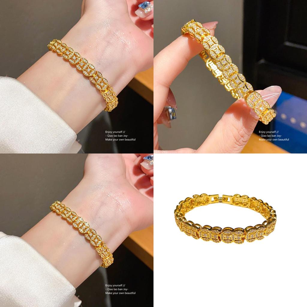 Geometrisches Kupfer-Zirkon-Armband mit elegantem Gold-Finish für Damen
