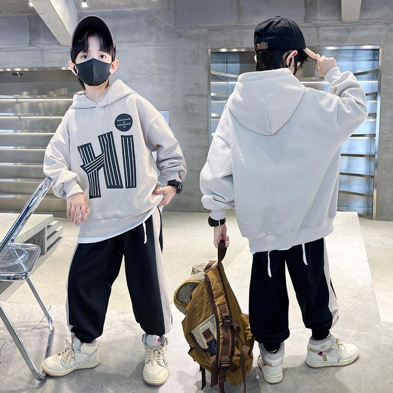 Autumn Children Boy Hooded Clothes Set Letter Printed Hoodies Sweatshirts Top and Pants 2 Pieces Suit Teenage Girls Tracksuits